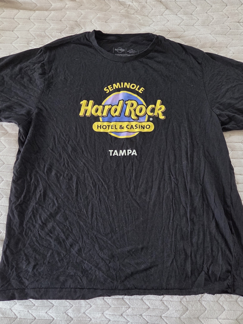 Hard Rock Cafe Black Tee with Yellow & Blue Logo - Tampa Seminole